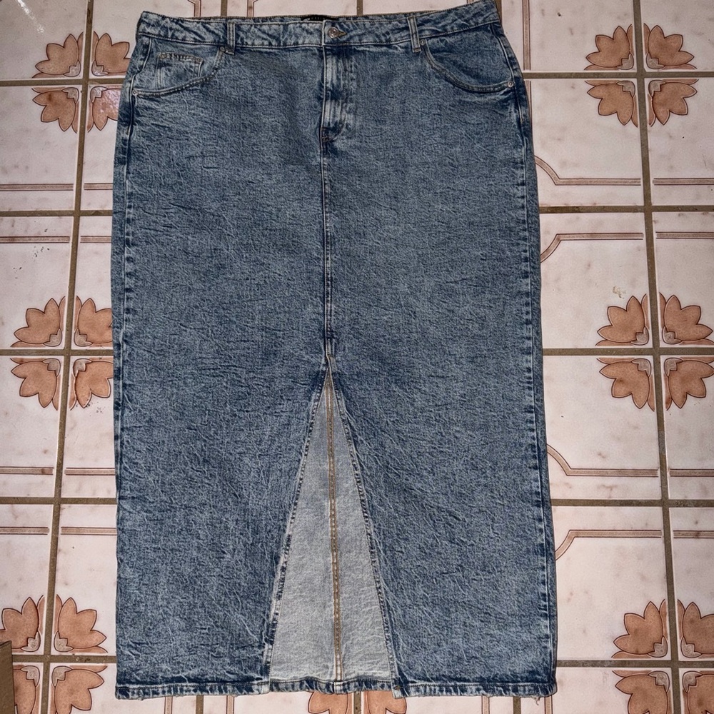 ASOS Curve Blue Acid-Wash Denim Midi Skirt